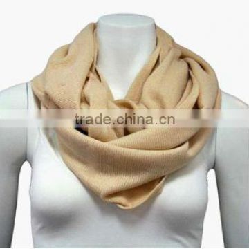 Beige Knit Solid Color Ring Scarf