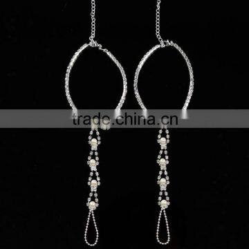 foot chain elastic stretched rhinestone pearl barefoot sandals