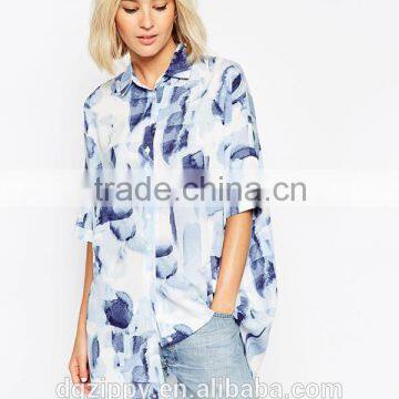 Blue Oversized Print New Model Woman Blouse 2015 photo-2