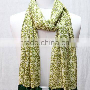 screen print tassels scarves shawls India pompom scarves