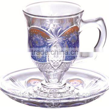 Glass cup set, high quality coffee set, bulk tea cups and saucers cheap