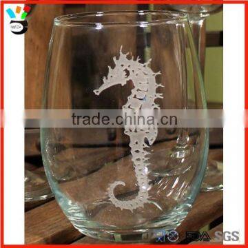 etched printed round bottom wine glass cup