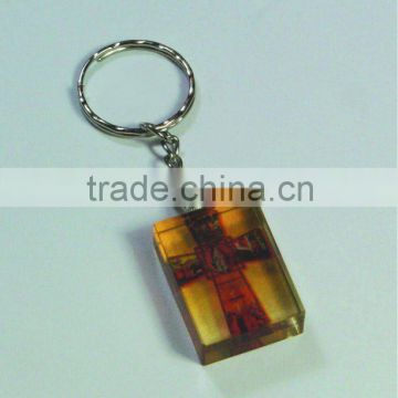 pure printed picture flash light crystal glass keychains with cross for small gift (R-0839