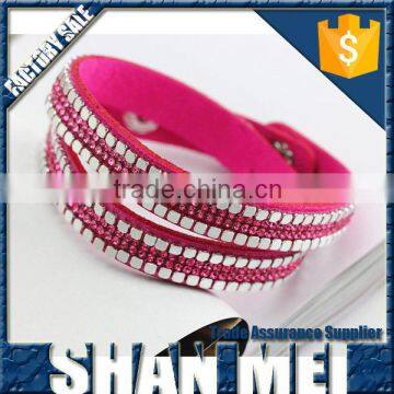 Hot Selling Handcraft Bright Green Crystal Leather Bracelet/bangles photo-3