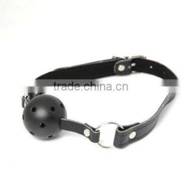 Mouth Ball Gag Harness Bondage Restraints Adult Sexy Toy Red Genuine Leather Black