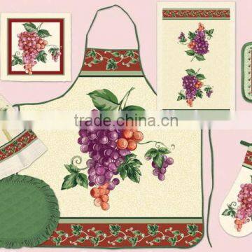 Printed Cotton Pot Holder Glove Towel Apron Kitchen Textile Set photo-3