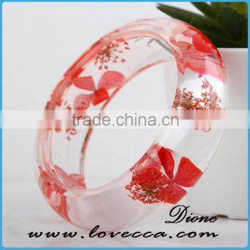 New design women fashion glass dry real flower bangle antique clear resin bangles