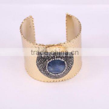 Charm Metal Brass Plated Gold Druzy Bangles, Natural Blue Quartz Gem stone Bangles, with Pave Crystal Quartz Stone Bangles