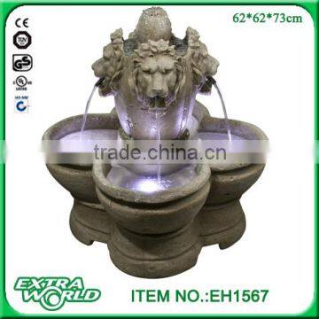 32-Inch Sandstone Four Lion Head Outdoor Water Fountain