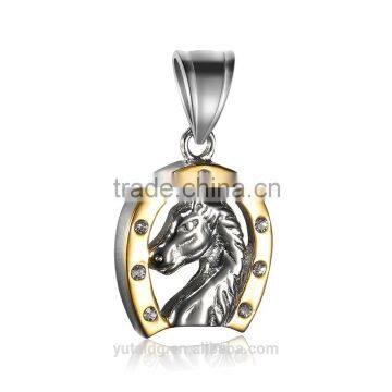 Jingli Jewelry Two-tone Color Horseshoe Pendant Diamond-encrusted Horse Head Pendant(GH-017)