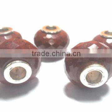 Natural Red Japer Faceted Handmade Roundel Big Hole Beads