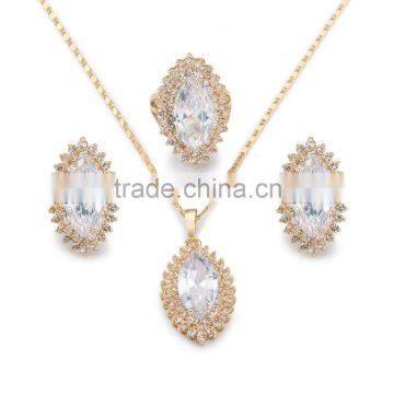 2016 Alibaba elegant women's jewelry set 18k yellow gold plated oval cut gemstone cubic zircon