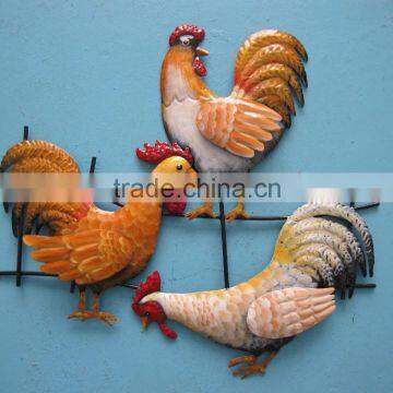 metal set 3 rooster wall decro