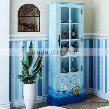 Mediterranean Style Liquor Cabinet, Sailing Boat Handpainting Wooden Drinks Cabinet, Pastoral Living Room Showcase (BF01-X1151) photo-2