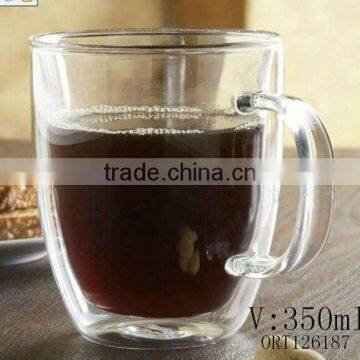 double wall glass cup with handle