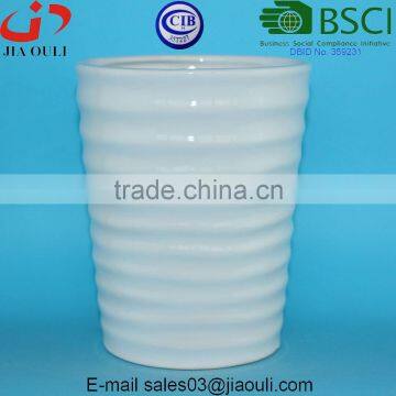 Dimple Stripes Design Glazed White Ceramic Plant Garden Vase photo-4