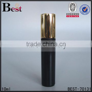 cosmetic mini fragrance perfume essential oil golden aluminum outer cover black 10ml plastic bottle roll on wholesale