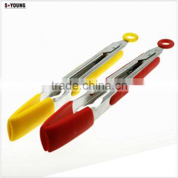 14001 Kitchen and Barbecue Grill Tongs Silicone BBQ Cooking Stainless Steel Locking Food Tong photo-4