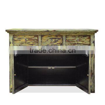 Buffet Console Oriental Rustic Painted Mahogany Wood Furniture photo-3