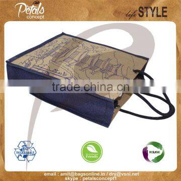 PP Laminated Three Bottle Jute Wine Bag Rope Handle photo-3
