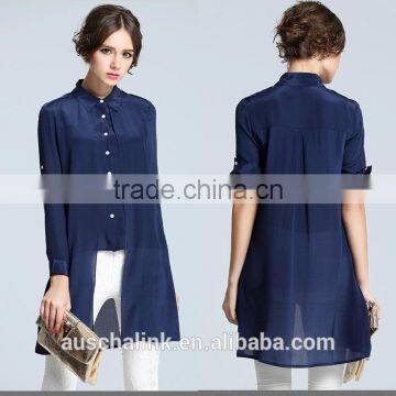 New Arrival Navy Fashion Ladies Long Shirt Designs Customized photo-6