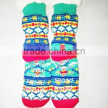 Ladies Chunky Thermal Knitted Fluffy Fleece Lined Fairisle Pattern Winter Slipper Socks photo-2