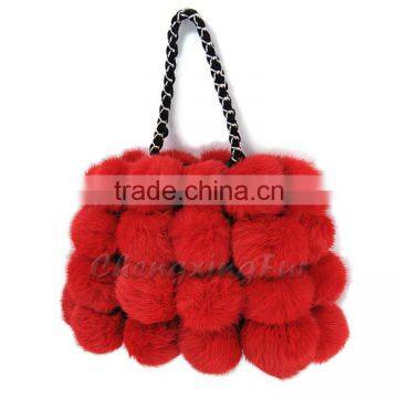 CX-H-11 Latest Fashion Handbag Real Rabbit Fur Hand Bag With Leather Trim photo-2