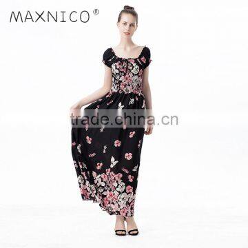 Maxnegio long printed maxi smocking dress