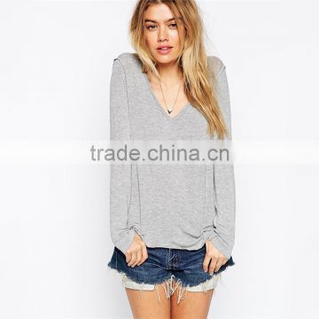 Womens long sleeve plain v neck wholesale t shirts