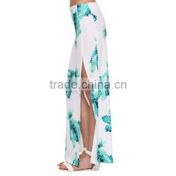 MGOO Top Quality Cheap Price Long Maxi Skirts For Women White Split With Block Print Ladies Skirts 15146B514 photo-6