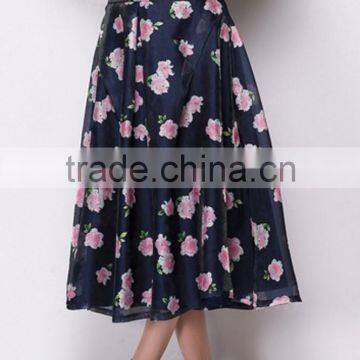 100% Polyester Sweet Floral Midi A-Line Bubble Skirt photo-2