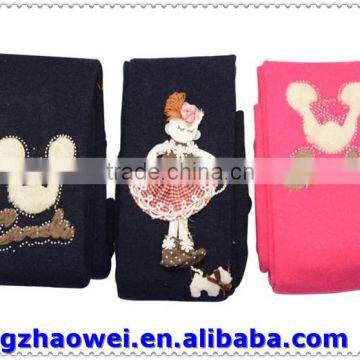 Plain dyed soft fleece inside embroidered kids pantyhose