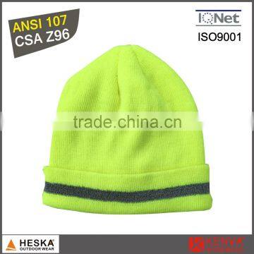 High visibility warm reflective winter safety knitted hat