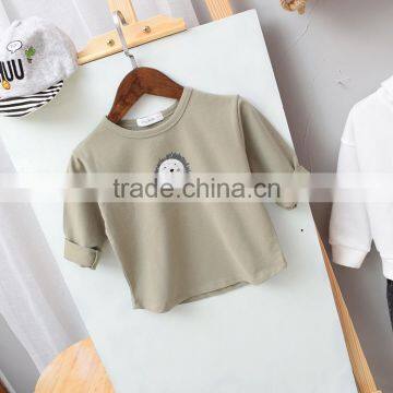 Autumn New Style Solid Color Cute Printing t Shirt Long Sleeve for Kids photo-3