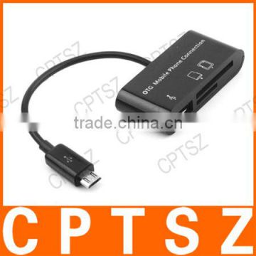 SG-007 3-in-1 TF / SD Card Reader + 1-Port USB 2.0 HUB for OTG Cellphone - Black