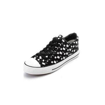 Fashion Spring Autumn Women''s Black White Lattice Lace Up Canvas Shoes