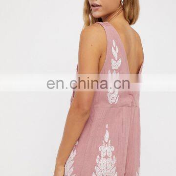 Cotton Plunging v Surplice Neckline Allover Embroidery Uneven Hem Crochet Straps Romper