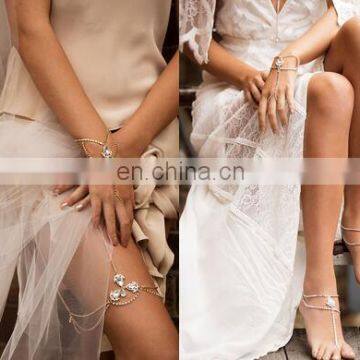 Water Drops Crystal Rhinestone Toe Ring Anklets Bracelet Leg Chain Body Set Jewelry