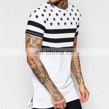 round neck rubber printing t shirts with two side zipper