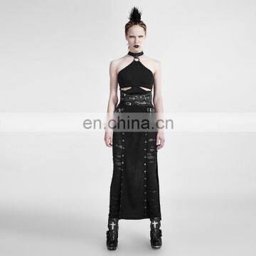 Q-298 Punk Rave Women's Black Long High Waisted Split Skirt photo-5