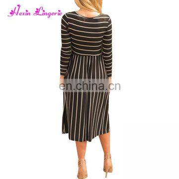 Big Discount 3 4 Sleeve Stripe Women Latest Casual Designs Midi Ladies Casual Dress photo-3