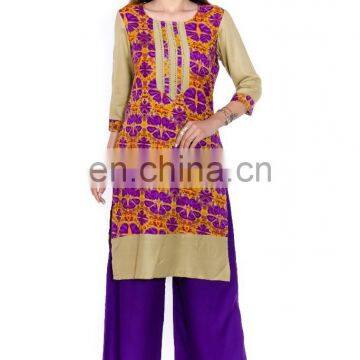 Woman ethnic casual 100% viscose hand work round neckline kurtis jaipur india