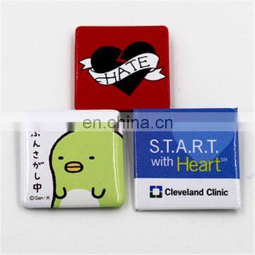 custom printed innovative square shape plastic tin button badge/pin badge