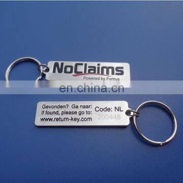 No Claims Powered By Fortus Two Sided Return Key Metallic Key Chain