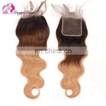 Brazilian remy virgin hair ombre hair extension lace closure