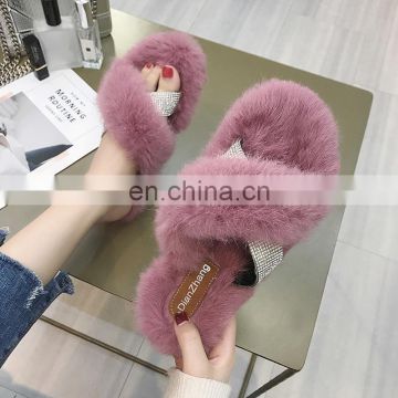 Comfortable Indoor Fur Slides Korean Furry Outdoor Soft Non-slip Wholesale Fashion Winter Slippers For Shoes women