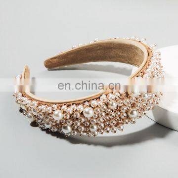 Baroque Women Hair Accessories Pearls Beads Headbands High Quality Full Pearl Padded Hair Hoop Bridal Tiara Wedding Headbands