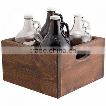 Custom handmade solid wooden Growler crate wood 4 bottles crate with handle