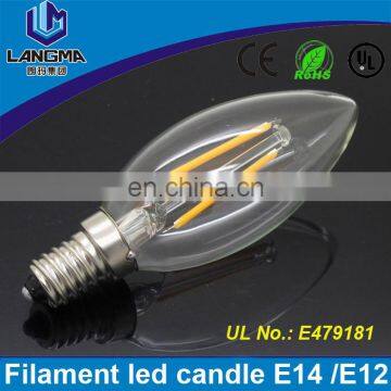 Langma Shenzhen led supplier CE 230V Clear all Glass Candle 360 degree Ra>80 2W 4W C35 Filament Bulb led 230v e14 UL/CUL