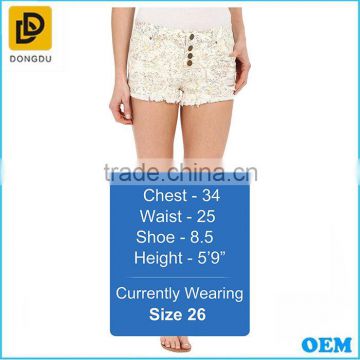 Factory women cltohing Buttoned Up Denim Shorts with printing